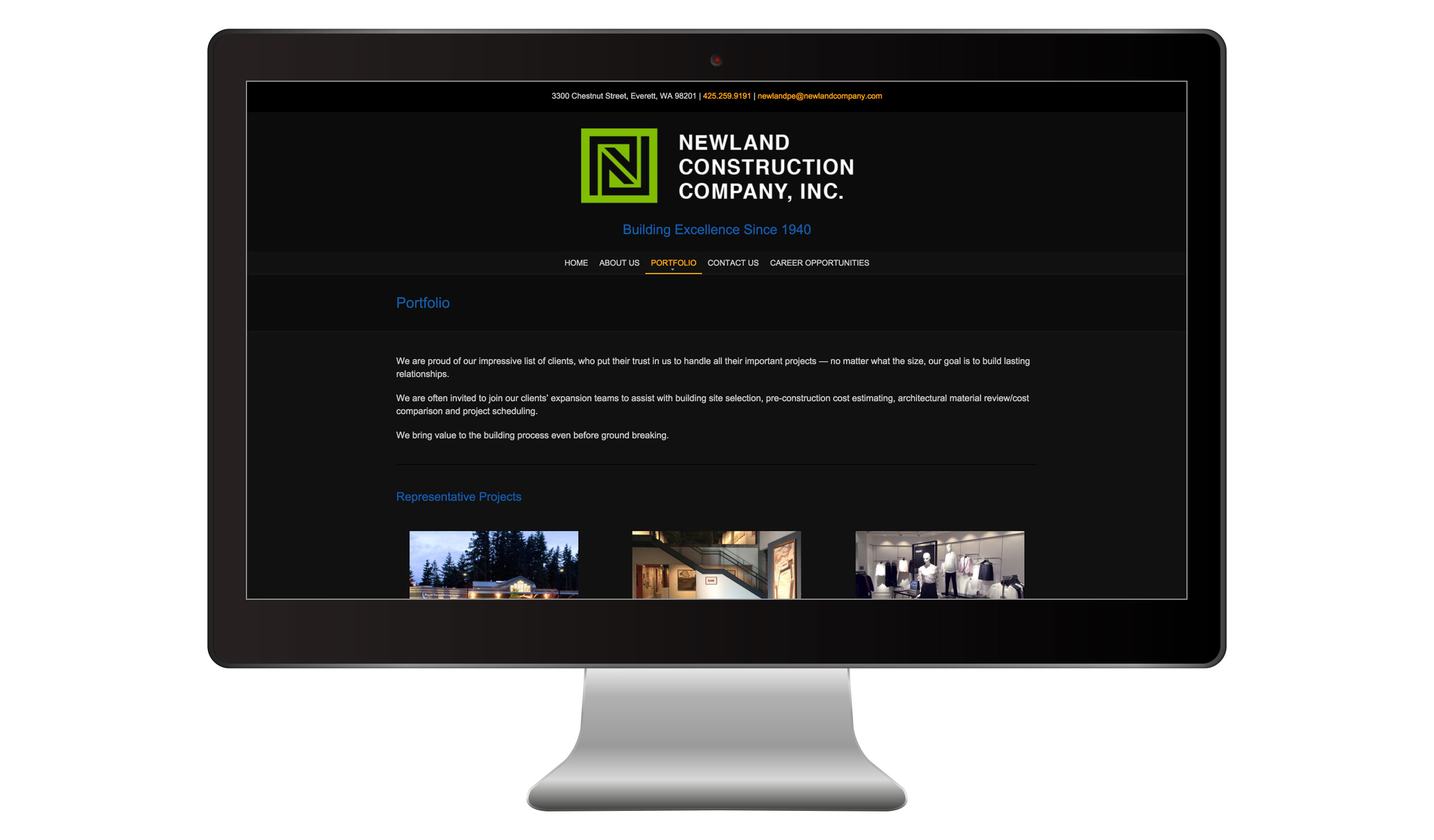 construction company website portfolio page