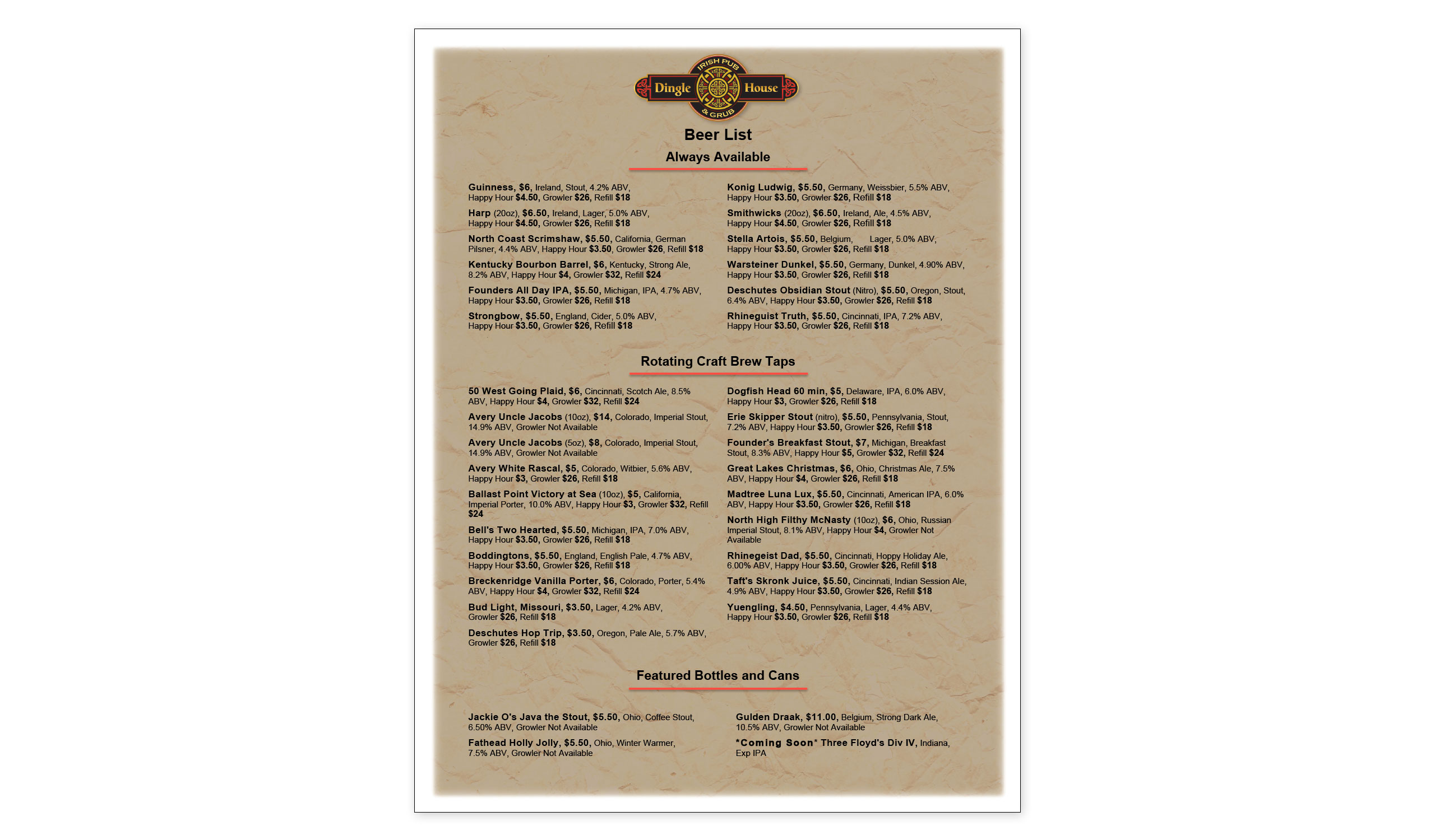 draught beer menu